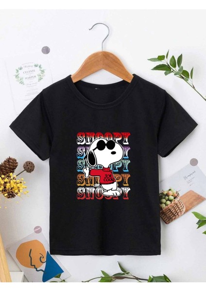 Rahat Kalıp Pamuklu Baskılı Siyah Çocuk T-Shirt