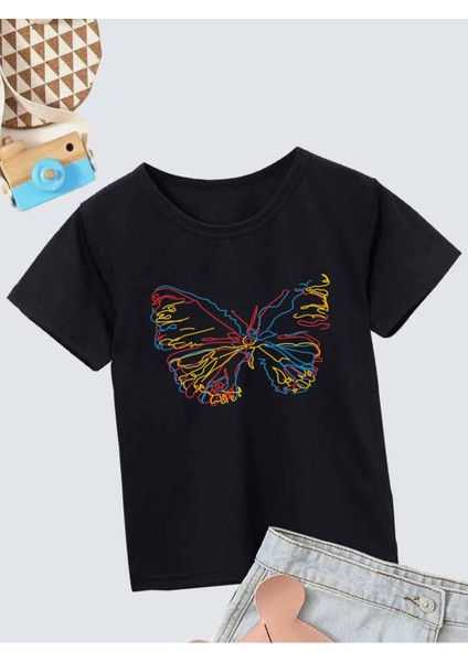 Rahat Kalıp Pamuklu Baskılı Siyah Çocuk T-Shirt