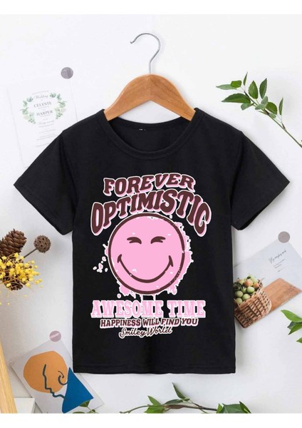 Rahat Kalıp Pamuklu Baskılı Siyah Çocuk T-Shirt