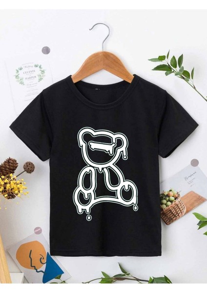 Rahat Kalıp Pamuklu Baskılı Siyah Çocuk T-Shirt