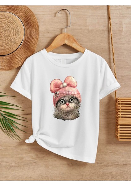 Rahat Kalıp Pamuklu Baskılı Beyaz Çocuk T-Shirt