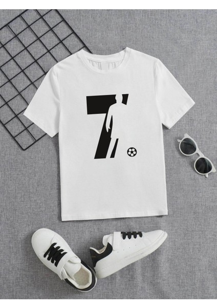 Rahat Kalıp Pamuklu Baskılı Beyaz Çocuk T-Shirt