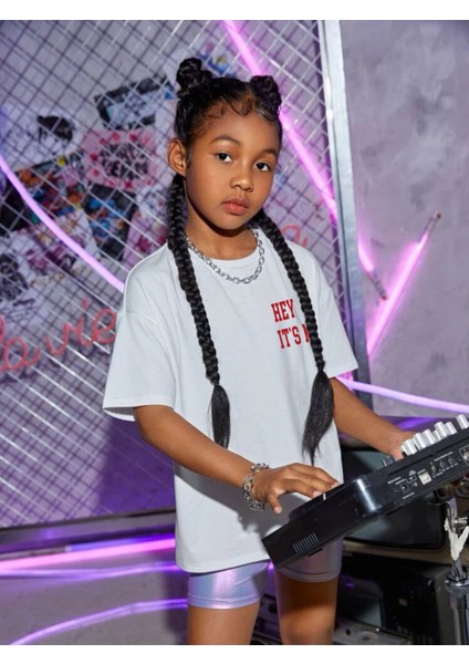 Çocuk Oversize Hey It's Me Pamuklu Bisiklet Yaka Tişört