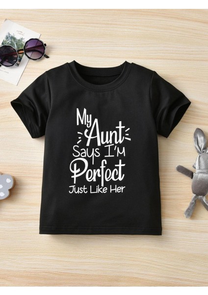 Rahat Kalıp Pamuklu Aunt Baskılı Çocuk T-Shirt