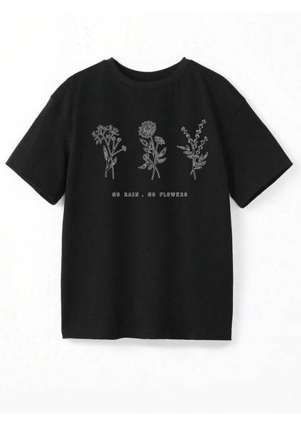Flowers Baskılı Oversize Tshırt