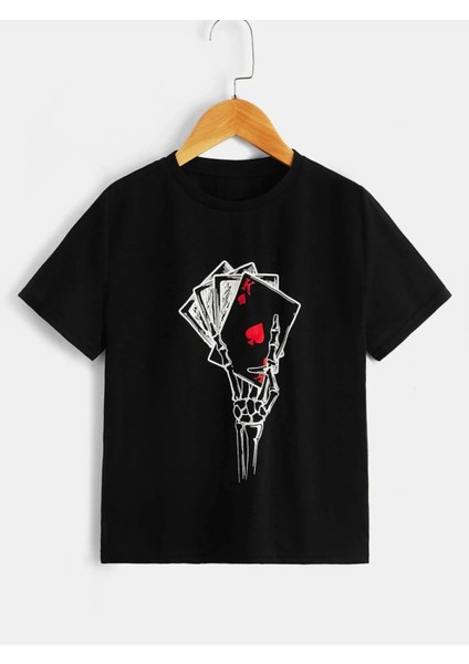 Rahat Kalıp Pamuklu Kart-Iskelet Baskılı Çocuk T-Shirt
