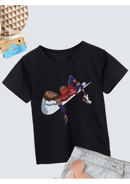 Rahat Kalıp Pamuklu Baskılı Siyah Çocuk T-Shirt