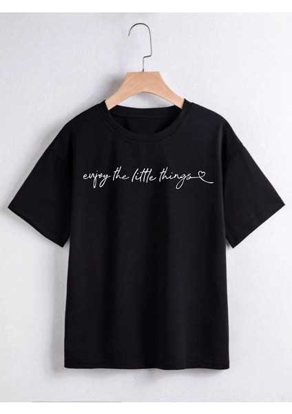 Rahat Kalıp Pamuklu Baskılı Siyah Çocuk T-Shirt