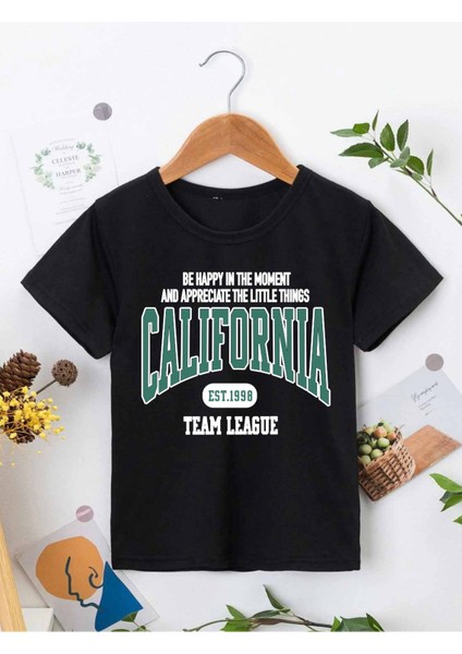 Rahat Kalıp Pamuklu Baskılı Siyah Çocuk T-Shirt