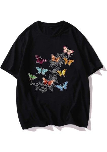 Çok Çok Kelebek Baskılı Oversize Tshırt