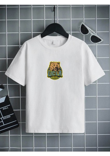 Rahat Kalıp Pamuklu Baskılı Beyaz Çocuk T-Shirt