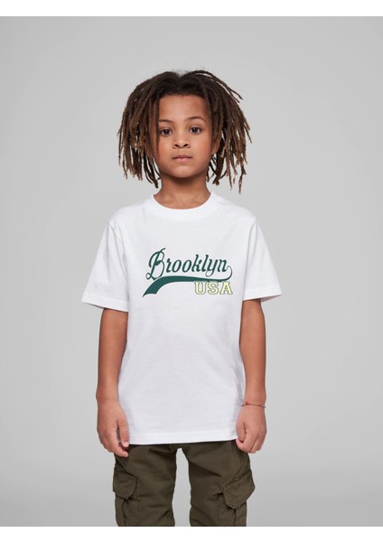 Çocuk Oversize Brooklyn Pamuklu Bisiklet Yaka Tişört