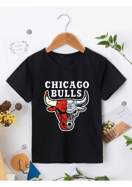 Rahat Kalıp Pamuklu Baskılı Siyah Çocuk T-Shirt