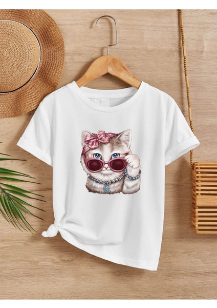 Rahat Kalıp Pamuklu Baskılı Beyaz Çocuk T-Shirt