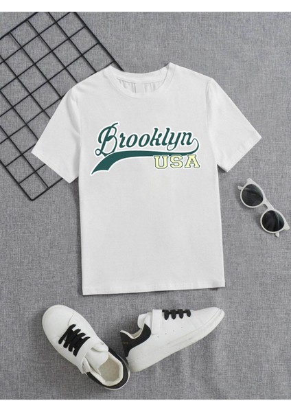 Rahat Kalıp Pamuklu Baskılı Beyaz Çocuk T-Shirt