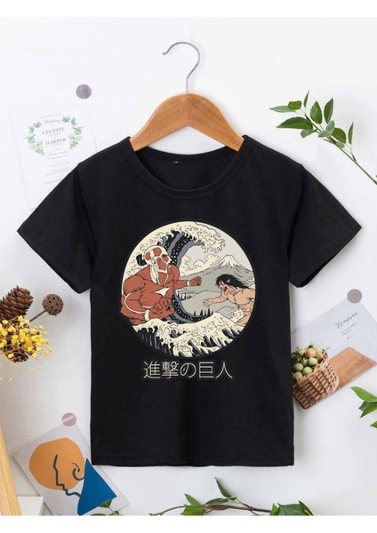 Rahat Kalıp Pamuklu Baskılı Siyah Çocuk T-Shirt