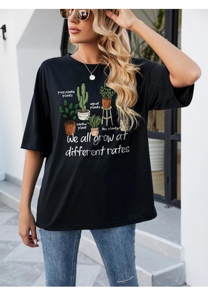 Kaktüs Baskılı Oversize Tshırt fiyatları