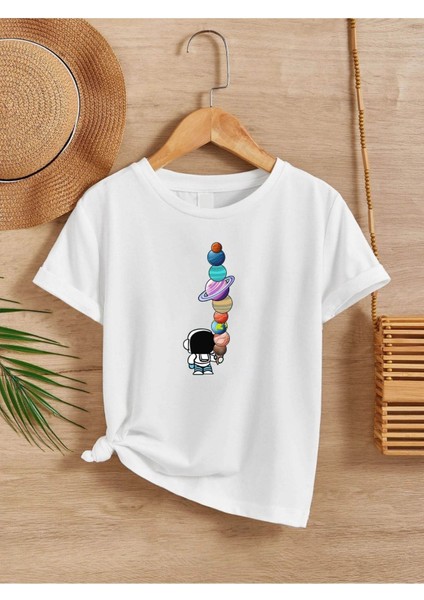 Rahat Kalıp Pamuklu Baskılı Beyaz Çocuk T-Shirt