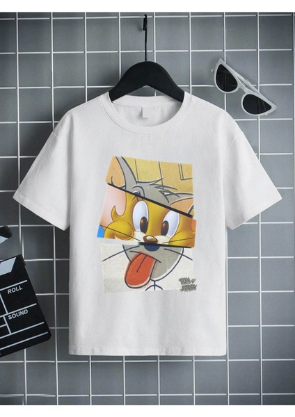 Rahat Kalıp Pamuklu Baskılı Beyaz Çocuk T-Shirt
