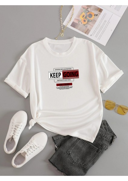 Keep Goıng Baskılı Oversize Tshırt