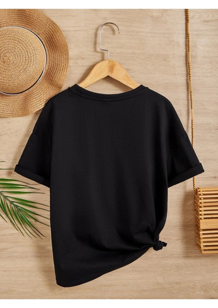 Rahat Kalıp Pamuklu Baskılı Siyah Çocuk T-Shirt fiyatları