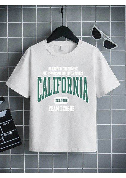 Rahat Kalıp Pamuklu Baskılı Beyaz Çocuk T-Shirt