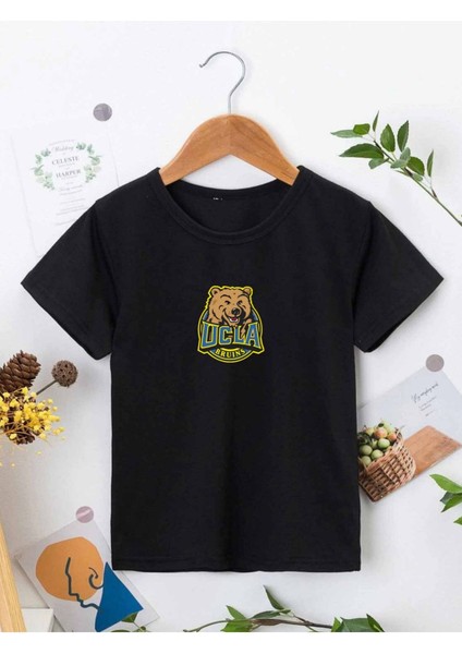 Rahat Kalıp Pamuklu Baskılı Siyah Çocuk T-Shirt