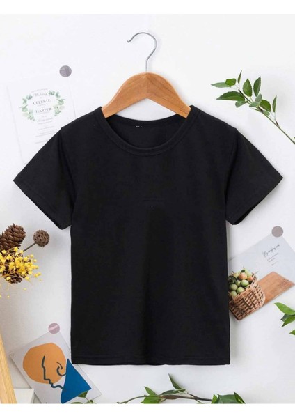 Rahat Kalıp Pamuklu Baskılı Siyah Çocuk T-Shirt