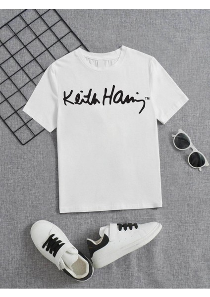 Rahat Kalıp Pamuklu Baskılı Beyaz Çocuk T-Shirt