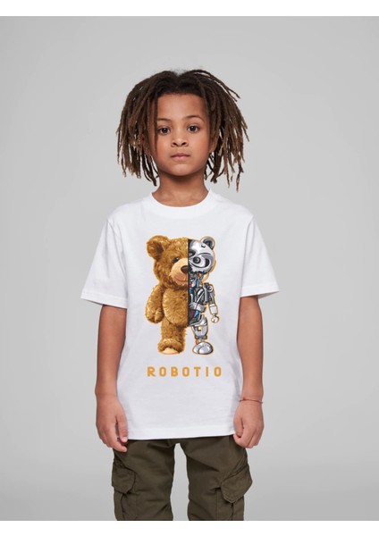 Çocuk Oversize Robotıo Pamuklu Bisiklet Yaka Tişört