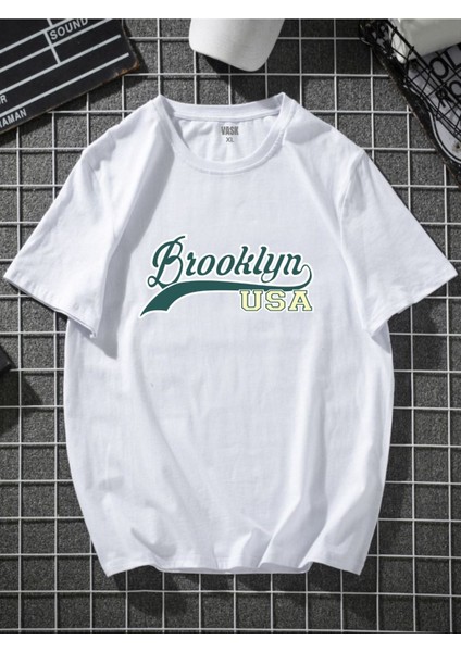 Oversize Brooklyn Pamuklu Bisiklet Yaka Tişört