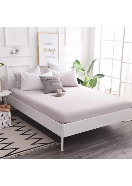 Gri Renkli Pamuklu Penye Kumaştan Tek/çift Kişilik Lastikli Fitted Çarşaf