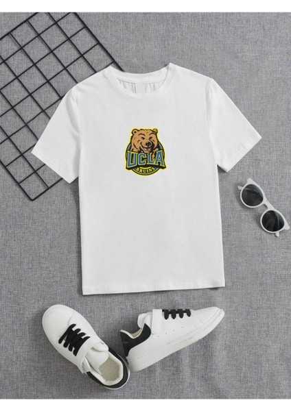 Rahat Kalıp Pamuklu Baskılı Beyaz Çocuk T-Shirt