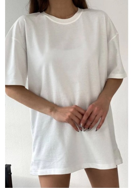 Kadın Oversıze Düz Pamuklu Tişört