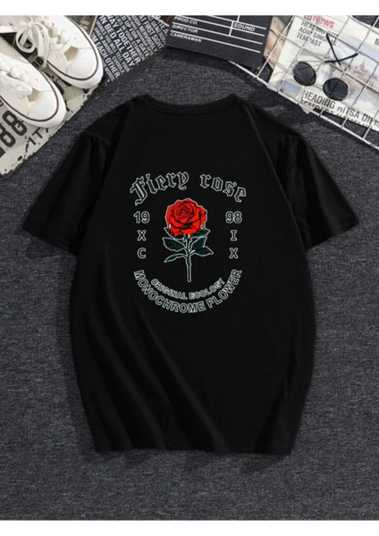Fiery Rose Oversize Tshirt Sırt Kırmızı Gül