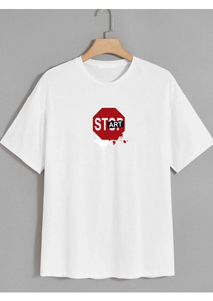 Stop Art Baskılı Oversize Tshırt