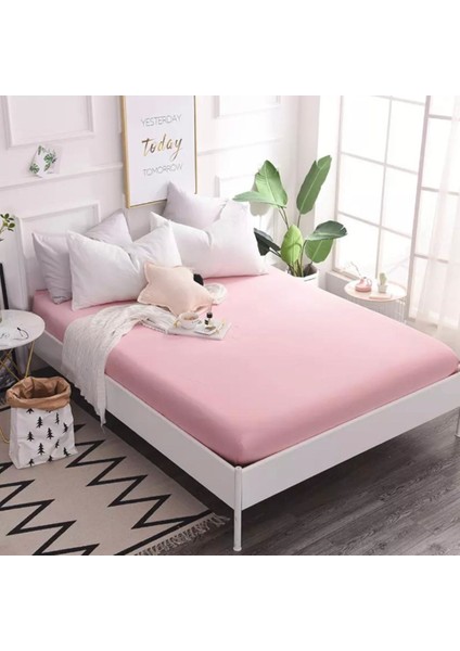 Pembe Renkli Pamuklu Penye Kumaştan Tek/çift Kişilik Lastikli Fitted Çarşaf