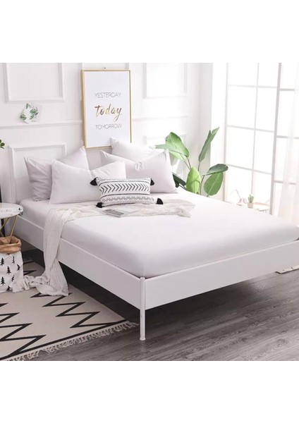 Beyaz Renkli Pamuklu Penye Kumaştan Tek/çift Kişilik Lastikli Fitted Çarşaf