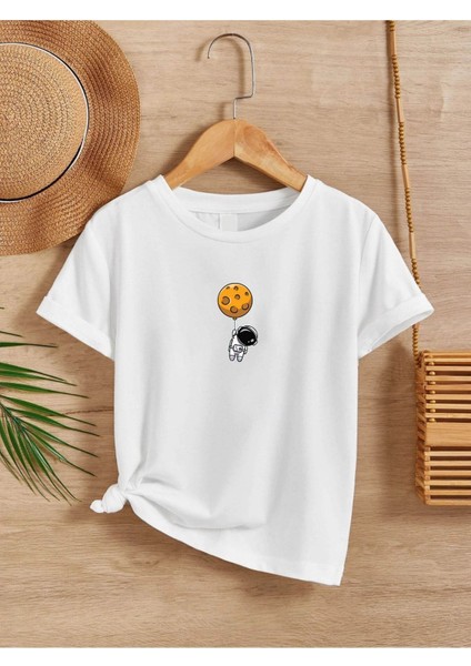 Rahat Kalıp Pamuklu Baskılı Beyaz Çocuk T-Shirt