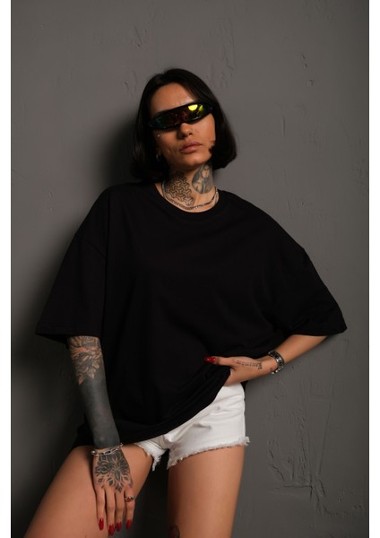 Oversize Düz Pamuklu T-Shirt
