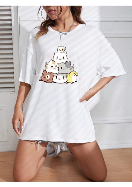 Minik Kediler Baskılı Oversize Tshırt fiyatları