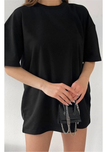 Kadın Oversıze Düz Pamuklu Tişört