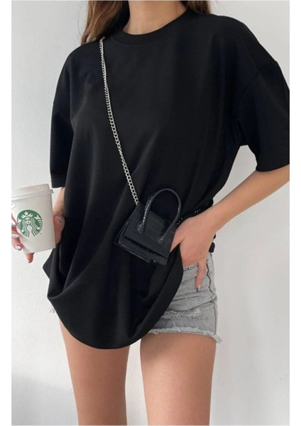 Kadın Oversıze Düz Pamuklu Tişört fiyatları