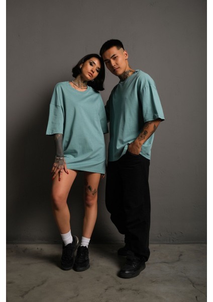 Oversize Düz Pamuklu T-Shirt