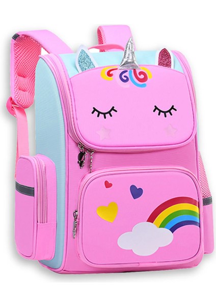 Unicorn Desenli Pembe Kız Çocuk Okul Sırt Çantası