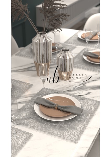 Neubella Home Amerikan Servis Tasarım Supla Ve Runner Seti 6 Kişilik Girdap Set Masa Ve Sunum Takımı Çeyizlik Gri