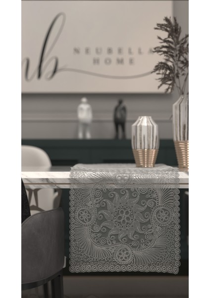 Neubella Home Amerikan Servis Tasarım Supla Ve Runner Seti 6 Kişilik Girdap Set Masa Ve Sunum Takımı Çeyizlik Gri
