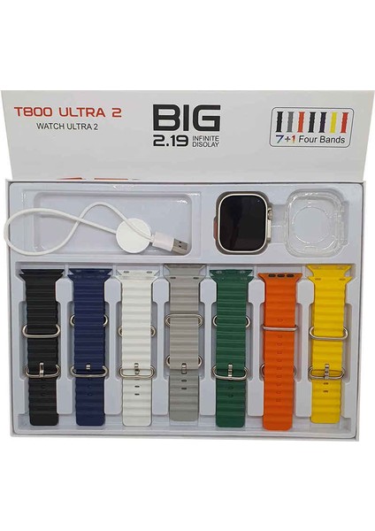 T800 Ultra 2 2.19" Tft Ekran 49MM 7 Kordon + Kasa Koruyucu ve BYRPODS12 Bluetooth Kulaklık Ikili Set