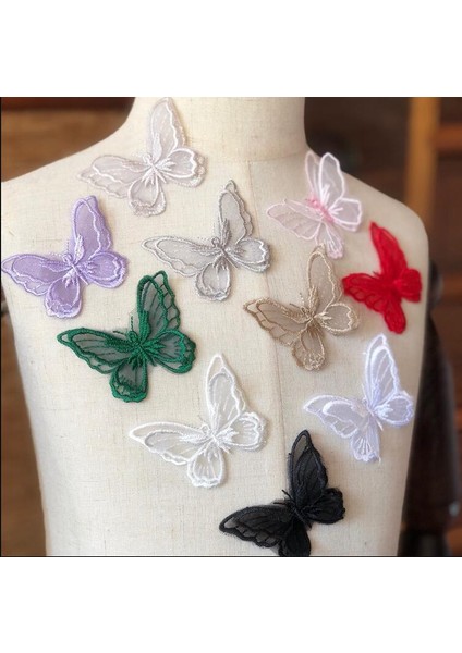 Fildişi Büyük Stil 5 Parça 3D Renkli Dantel Kumaş Renkli Dıy Stereo Çift Katmanlı Kelebek Dantel Aplike Kumaş Elbise Dekorasyon Gelin Trim (Yurt Dışından) fırsatları