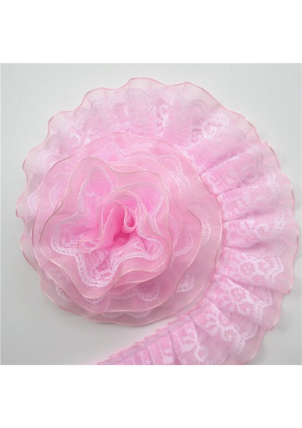 Pembe Tarzı 3 Yard Çift Katmanlı Pileli Organze Dantel Trim Şerit Fırfır Trim Kumaş Işlemeli Yaka Dikiş Giyim Ekleme Malzemesi 4cm (Yurt Dışından)